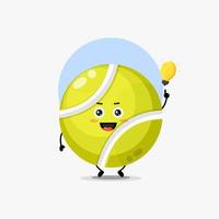 Cute tennis ball character with light bulb idea vector