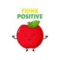 Positive Thinking, cute red apple doing meditation vector