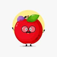 Cute red apple character wearing a hat vector