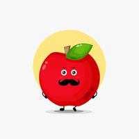 lindo personaje de manzana roja con bigote vector