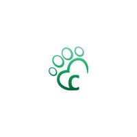 Letter C icon on paw prints logo vector