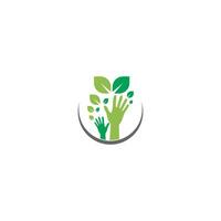 Hand green leaf logo icon vector