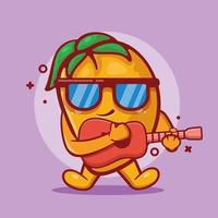 mascota de personaje de fruta de mango fresco tocando guitarra dibujos animados aislados en estilo plano vector