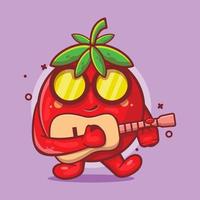 mascota de personaje de fruta de tomate fresco tocando guitarra dibujos animados aislados en diseño de estilo plano vector