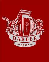 Red background barbershop logo vector design