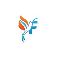 letra f combinada con el logotipo del icono del colibrí del ala de fuego vector