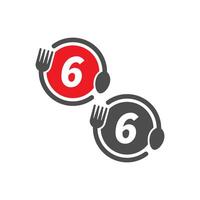 Fork and spoon icon circling number 6  logo design vector