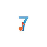 Number 7 logo icon combined with note musical design vector