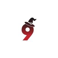 Number 9 witch hat concept design vector
