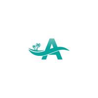 Letter A logo  coconut tree and water wave icon design vector