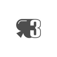 Number 3 logo combined with spade icon design vector