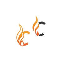 letra c y ondas de fuego, diseño de concepto de icono de logotipo vector