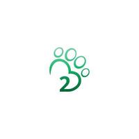 Number 2 icon on paw prints logo vector