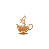 logotipo de número 3 de diseño de icono de taza de café vector