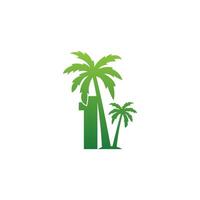 Number 1 logo and  coconut tree icon design vector