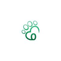 Letter O icon on paw prints logo vector