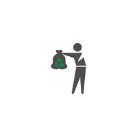 Trash and man icon vector