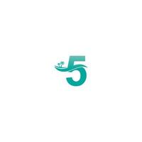 Number 5 logo  coconut tree and water wave icon design vector