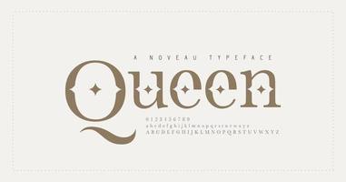 elegante alfabeto letras fuente serif y número. letras clásicas de moda mínima. fuentes tipográficas regulares en mayúsculas, minúsculas y números. ilustración vectorial vector