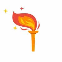 Torch with fire on  white background. Bright flame. Vector illustration.