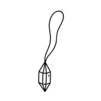 Pendant with a crystal on a cord isolated on white background. Magic amulet and witchcraft item. Vector hand-drawn illustration in doodle style. Perfect for cards, decorations, logo, various designs.