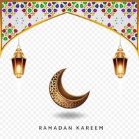 Ramadan kareem background with Islamic mosaic and crescent moon vector