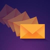 Email icon isometric, website page template on purple background vector