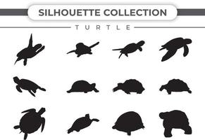 Turtle silhouette vector on white background, different shapes of turtle