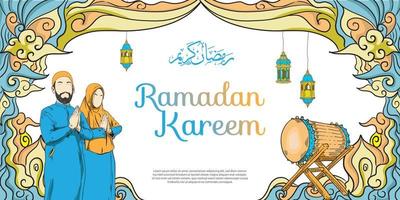 ramadan doodle invitation card and greeting banner. vector