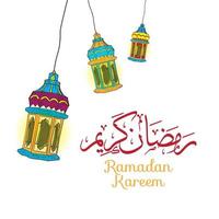 tarjeta de invitación de doodle ramadán y pancarta de saludo. vector