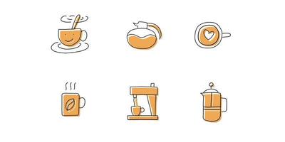 sets of handdrawn style coffee icon vector