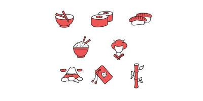 conjunto de iconos de japón de estilo dibujado a mano vector