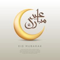 Vector illustration of golden crescent with Arabic Eid Mubarak calligraphy. Suitable for design element of Eid Fitr greeting card and banner background.