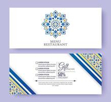 Restaurant menu gift voucher design template vector