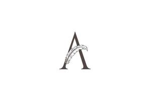 Initial Letter A with Quill Feather Pen for Author Signature Handwriting Logo Design Vector