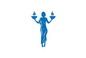 mujer griega diosa con escala de fuego libra para el vector de diseño del logotipo de la ley de justicia