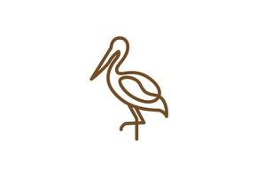 Simple Minimalist Flamingo Pelican Stork Heron Bird with Coffee Line Outline for Cafe Logo Design Vector