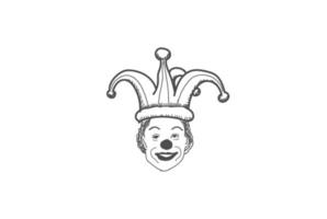 Vintage Retro Clown Head Face with Cockscomb Hat Logo Design Vector