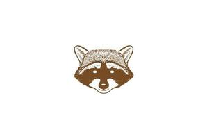 vector de diseño de logotipo de cara de cabeza de mapache animal dibujado a mano retro vintage