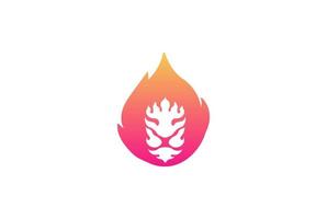 Modern Colorful Lion Face with Fire Flame Logo Design Vector