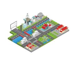 Illustration of a city map with mining site in isometric style vector