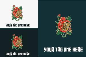 artwork design of head tiger and red rose vector illustration