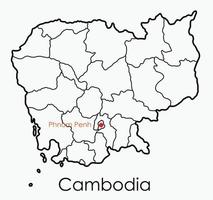 Doodle mapa de dibujo a mano alzada de Camboya. vector