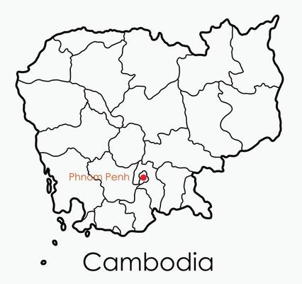 Doodle freehand drawing map of Cambodia.