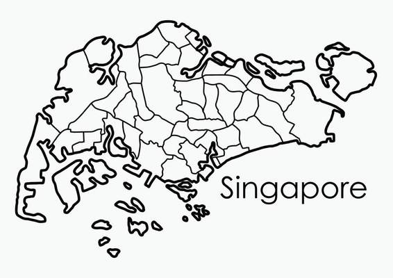 Doodle freehand drawing map of Singapore.