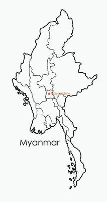 Doodle freehand drawing map of Myammar.