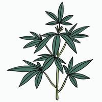 simplicidad planta de cannabis dibujo a mano alzada diseño plano. vector