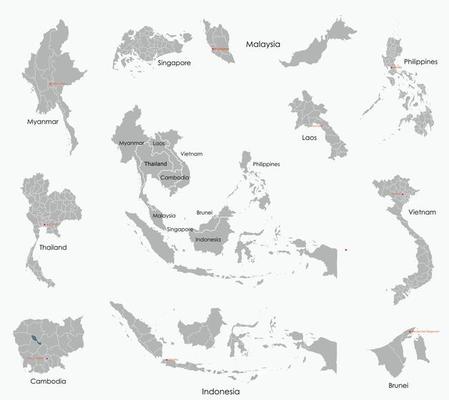 Doodle freehand drawing map of countries of South east Asia.