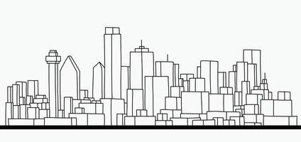 Modern cityscape skyline outline doodle drawing on white background. vector