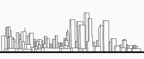 Modern cityscape skyline outline doodle drawing on white background. vector